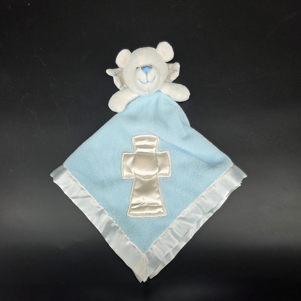 Baby Boom Blue Angel Bear Security Blanket Lovey Satin Cross Ruffle RN 90347
